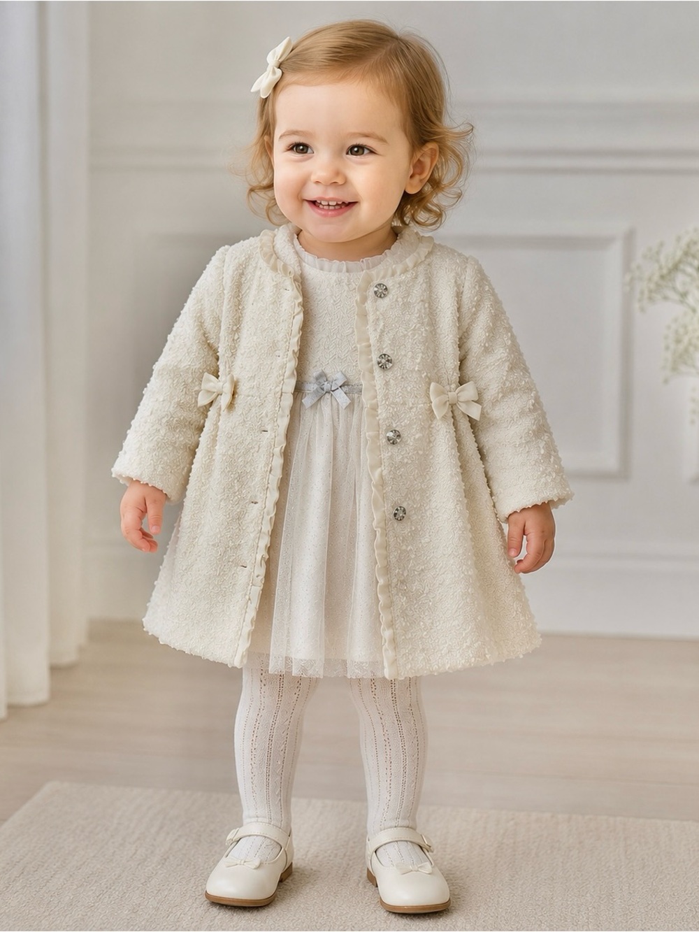 Nannette Ivory White Toddler Coat and Dress Girl Size 18 Month-Worn Once‎ B15